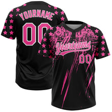Загрузить изображение в средство просмотра галереи, Custom Black Pink-White Distressed Scratch Brush Stroke Star Raglan Sleeves Two-Button Unisex Softball Jersey