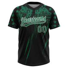 Загрузить изображение в средство просмотра галереи, Custom Black Kelly Green-White Distressed Scratch Brush Stroke Star Raglan Sleeves Two-Button Unisex Softball Jersey