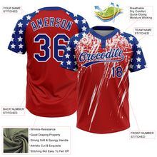 Загрузить изображение в средство просмотра галереи, Custom Red Royal-White Distressed Scratch Brush Stroke Star Raglan Sleeves Two-Button Unisex Softball Jersey
