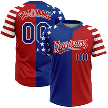 Charger l'image dans la galerie, Custom Red Royal-White Stars & Stripes Raglan Sleeves Two-Button Unisex Softball Jersey