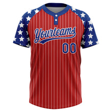 Charger l'image dans la galerie, Custom Red White Pinstripe Royal Star Raglan Sleeves Two-Button Unisex Softball Jersey