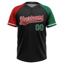 Загрузить изображение в средство просмотра галереи, Custom Black Kelly Green Red-White Mexico Two-Button Unisex Softball Jersey