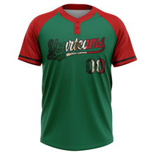 Charger l'image dans la galerie, Custom Kelly Green Vintage Mexican Flag Red-Black Mexico Two-Button Unisex Softball Jersey