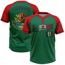 Charger l'image dans la galerie, Custom Kelly Green Vintage Mexican Flag Red-Black Mexico Two-Button Unisex Softball Jersey