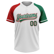 Charger l'image dans la galerie, Custom White Kelly Green-Red Mexico Two-Button Unisex Softball Jersey