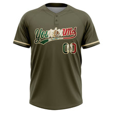 Laden Sie das Bild in den Galerie-Viewer, Custom Olive Vintage Mexican Flag-Cream Mexico Performance Salute To Service Two-Button Unisex Softball Jersey