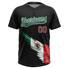 Загрузить изображение в средство просмотра галереи, Custom Black Kelly Green Red-White The Abstract Wing With Mexican Flag Two-Button Unisex Softball Jersey
