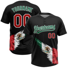 Загрузить изображение в средство просмотра галереи, Custom Black Kelly Green Red-White The Abstract Wing With Mexican Flag Two-Button Unisex Softball Jersey