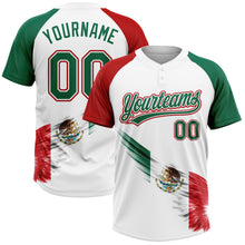 Загрузить изображение в средство просмотра галереи, Custom White Kelly Green-Red The Abstract Wing With Mexican Flag Two-Button Unisex Softball Jersey