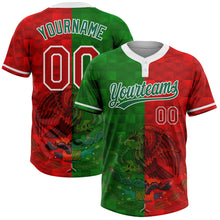 Загрузить изображение в средство просмотра галереи, Custom Red Kelly Green-White Mexico Two-Button Unisex Softball Jersey