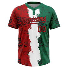 Загрузить изображение в средство просмотра галереи, Custom Kelly Green Red Black-White Mexico Two-Button Unisex Softball Jersey