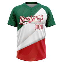 Charger l'image dans la galerie, Custom Kelly Green White-Red Mexico Two-Button Unisex Softball Jersey