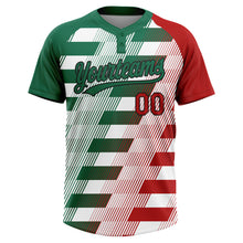 Загрузить изображение в средство просмотра галереи, Custom White Red Kelly Green-Black Mexico Two-Button Unisex Softball Jersey