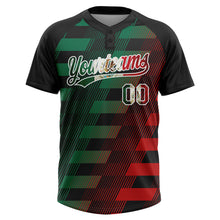 Charger l'image dans la galerie, Custom Black Vintage Mexican Flag Kelly Green Red-White Mexico Two-Button Unisex Softball Jersey