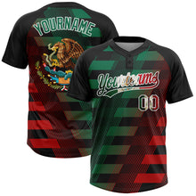 Charger l'image dans la galerie, Custom Black Vintage Mexican Flag Kelly Green Red-White Mexico Two-Button Unisex Softball Jersey