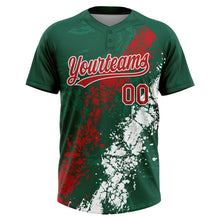 Charger l'image dans la galerie, Custom Kelly Green Red-White Mexico Dripping Splatter Cracked Texture Two-Button Unisex Softball Jersey