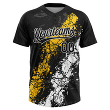 Laden Sie das Bild in den Galerie-Viewer, Custom Black Yellow-White Dripping Splatter Cracked Texture Two-Button Unisex Softball Jersey