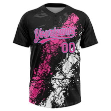 Load image into Gallery viewer, Custom Black Pink White-Light Blue Dripping Splatter Cracked Texture Two-Button Unisex Softball Jersey