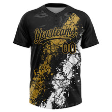 Laden Sie das Bild in den Galerie-Viewer, Custom Black Old Gold-White Dripping Splatter Cracked Texture Two-Button Unisex Softball Jersey