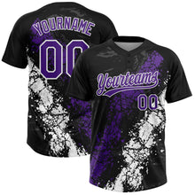 Load image into Gallery viewer, Custom Black Purple-White Dripping Splatter Cracked Texture Two-Button Unisex Softball Jersey