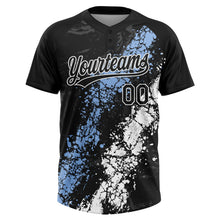 Laden Sie das Bild in den Galerie-Viewer, Custom Black Light Blue-White Dripping Splatter Cracked Texture Two-Button Unisex Softball Jersey