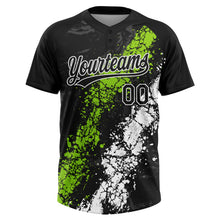 Load image into Gallery viewer, Custom Black Neon Green-White Dripping Splatter Cracked Texture Two-Button Unisex Softball Jersey