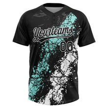 Laden Sie das Bild in den Galerie-Viewer, Custom Black Ice Blue-White Dripping Splatter Cracked Texture Two-Button Unisex Softball Jersey