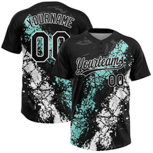 Laden Sie das Bild in den Galerie-Viewer, Custom Black Ice Blue-White Dripping Splatter Cracked Texture Two-Button Unisex Softball Jersey