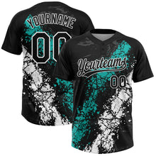 Laden Sie das Bild in den Galerie-Viewer, Custom Black Aqua-White Dripping Splatter Cracked Texture Two-Button Unisex Softball Jersey