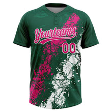 Laden Sie das Bild in den Galerie-Viewer, Custom Kelly Green Hot Pink-White Dripping Splatter Cracked Texture Two-Button Unisex Softball Jersey