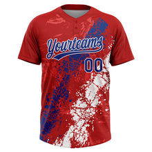 Laden Sie das Bild in den Galerie-Viewer, Custom Red Royal-White Dripping Splatter Cracked Texture Two-Button Unisex Softball Jersey