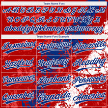 Laden Sie das Bild in den Galerie-Viewer, Custom Red Royal-White Dripping Splatter Cracked Texture Two-Button Unisex Softball Jersey