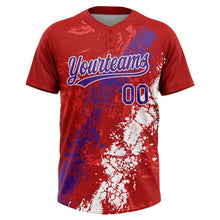 Laden Sie das Bild in den Galerie-Viewer, Custom Red Purple-White Dripping Splatter Cracked Texture Two-Button Unisex Softball Jersey