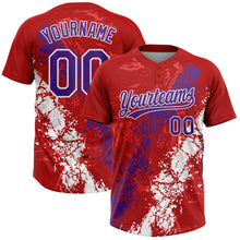 Laden Sie das Bild in den Galerie-Viewer, Custom Red Purple-White Dripping Splatter Cracked Texture Two-Button Unisex Softball Jersey