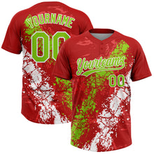 Laden Sie das Bild in den Galerie-Viewer, Custom Red Neon Green-White Dripping Splatter Cracked Texture Two-Button Unisex Softball Jersey