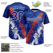 Laden Sie das Bild in den Galerie-Viewer, Custom Royal Orange-White Dripping Splatter Cracked Texture Two-Button Unisex Softball Jersey