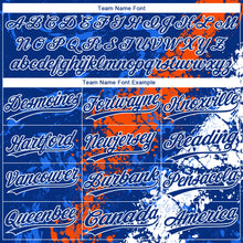 Laden Sie das Bild in den Galerie-Viewer, Custom Royal Orange-White Dripping Splatter Cracked Texture Two-Button Unisex Softball Jersey