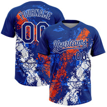 Laden Sie das Bild in den Galerie-Viewer, Custom Royal Orange-White Dripping Splatter Cracked Texture Two-Button Unisex Softball Jersey