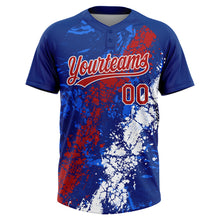Charger l'image dans la galerie, Custom Royal Red-White Dripping Splatter Cracked Texture Two-Button Unisex Softball Jersey