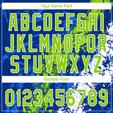 Загрузить изображение в средство просмотра галереи, Custom Royal Neon Green-White Dripping Splatter Cracked Texture Two-Button Unisex Softball Jersey