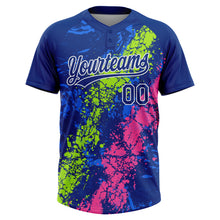 Загрузить изображение в средство просмотра галереи, Custom Royal Neon Green Pink-White Dripping Splatter Cracked Texture Two-Button Unisex Softball Jersey