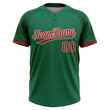 Charger l'image dans la galerie, Custom Kelly Green Red-White Ethnic Aztec Mexican Heritage Two-Button Unisex Softball Jersey