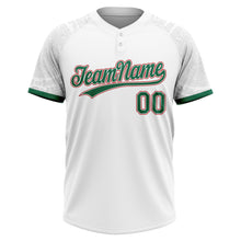 Загрузить изображение в средство просмотра галереи, Custom White Kelly Green-Red Ethnic Aztec Mexican Heritage Two-Button Unisex Softball Jersey