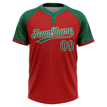 Загрузить изображение в средство просмотра галереи, Custom Red Kelly Green-White Ethnic Aztec Mexican Heritage Two-Button Unisex Softball Jersey