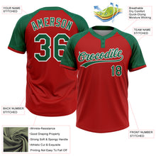 Загрузить изображение в средство просмотра галереи, Custom Red Kelly Green-White Ethnic Aztec Mexican Heritage Two-Button Unisex Softball Jersey