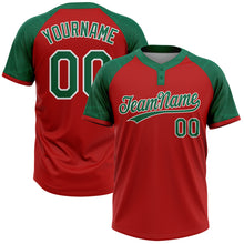 Загрузить изображение в средство просмотра галереи, Custom Red Kelly Green-White Ethnic Aztec Mexican Heritage Two-Button Unisex Softball Jersey