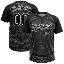 Загрузить изображение в средство просмотра галереи, Custom Black Steel Gray-White Ethnic Aztec Mexican Heritage Two-Button Unisex Softball Jersey