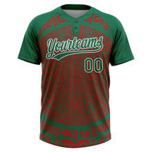 Загрузить изображение в средство просмотра галереи, Custom Kelly Green Red-White Ethnic Aztec Mexican Heritage Two-Button Unisex Softball Jersey