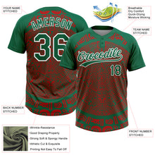 Загрузить изображение в средство просмотра галереи, Custom Kelly Green Red-White Ethnic Aztec Mexican Heritage Two-Button Unisex Softball Jersey