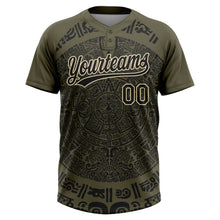 Charger l'image dans la galerie, Custom Olive Black-Cream Ethnic Aztec Mexican Heritage Two-Button Unisex Softball Jersey